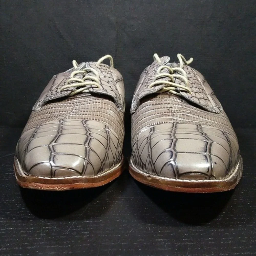 Stacy Adams‎ Mens Grey Crocodile Print Leather Derby Shoes Size 12M